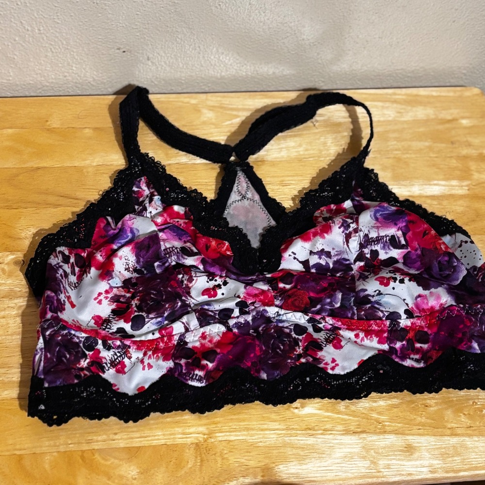 Torrid Curve Bralette Womens Size 0 Multicolor Excellent Skull Floral Racerback